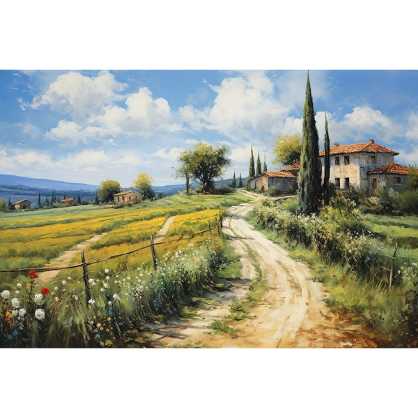 Peinture Maison Campagne Cyprès et Pré Toscan