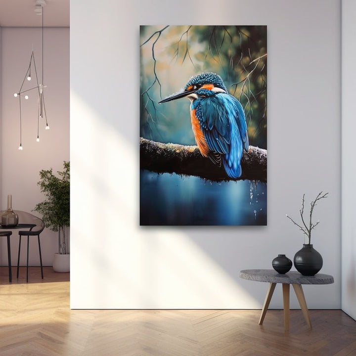 Peinture Martin Pêcheur, art mural décoration nature