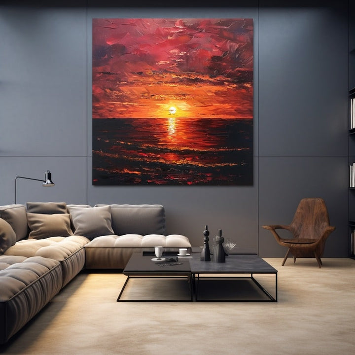 Peinture Mer Sereine au Couchant, art mural décoration nature