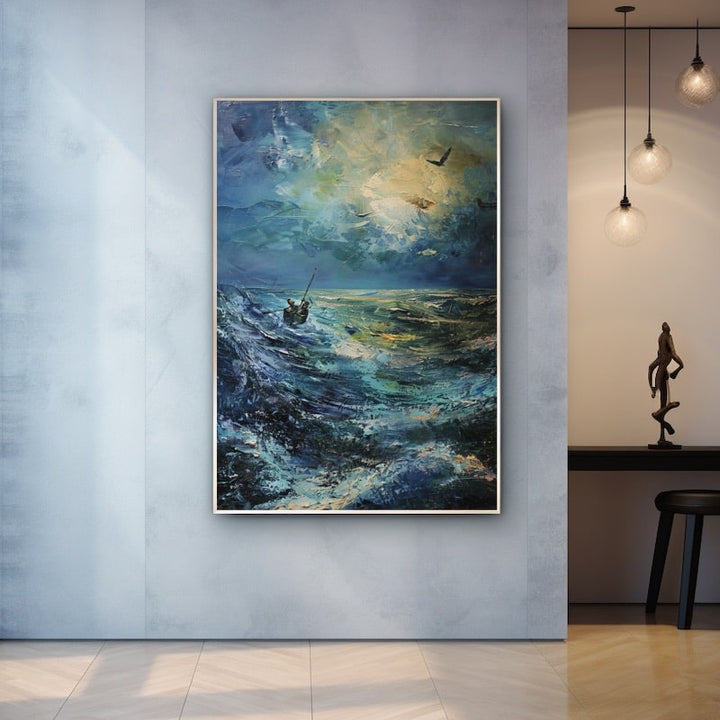 Peinture Mer Houleuse, art mural décoration nature