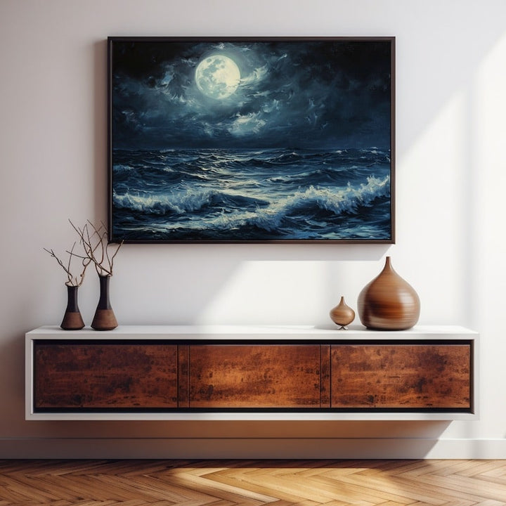 Peinture Mer Nuit, art mural décoration nature
