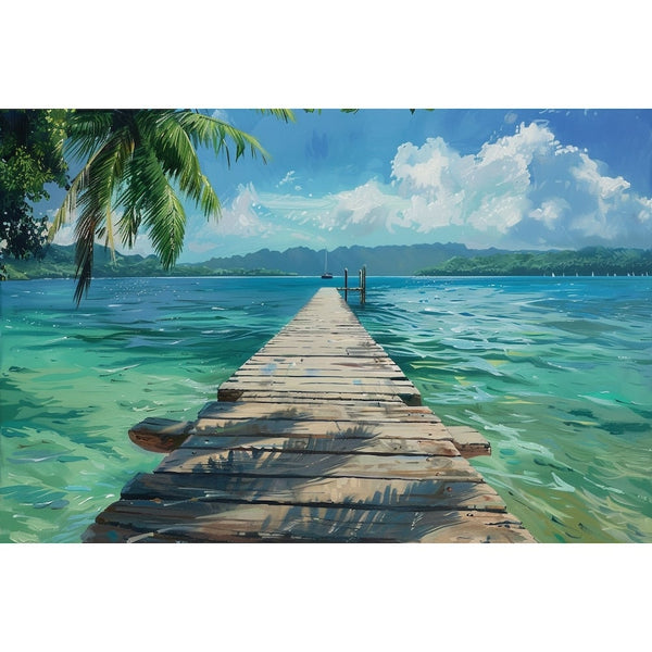 Peinture Ponton Mer, art mural décoration nature