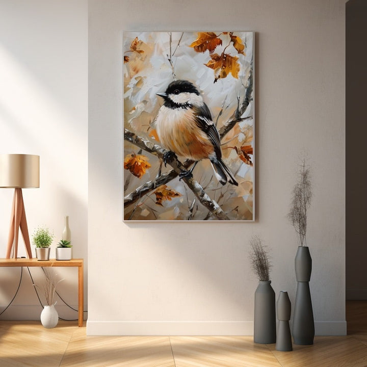 Peinture Mésange, art mural décoration nature