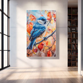 Peinture Mésange Bleue, art mural décoration nature