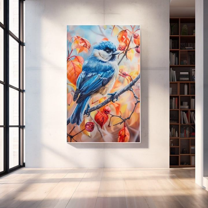 Peinture Mésange Bleue, art mural décoration nature