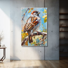 Peinture Moineau, art mural décoration nature