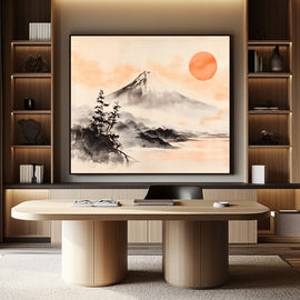 Peinture Mont Fuji à l'Encre, art mural décoration nature