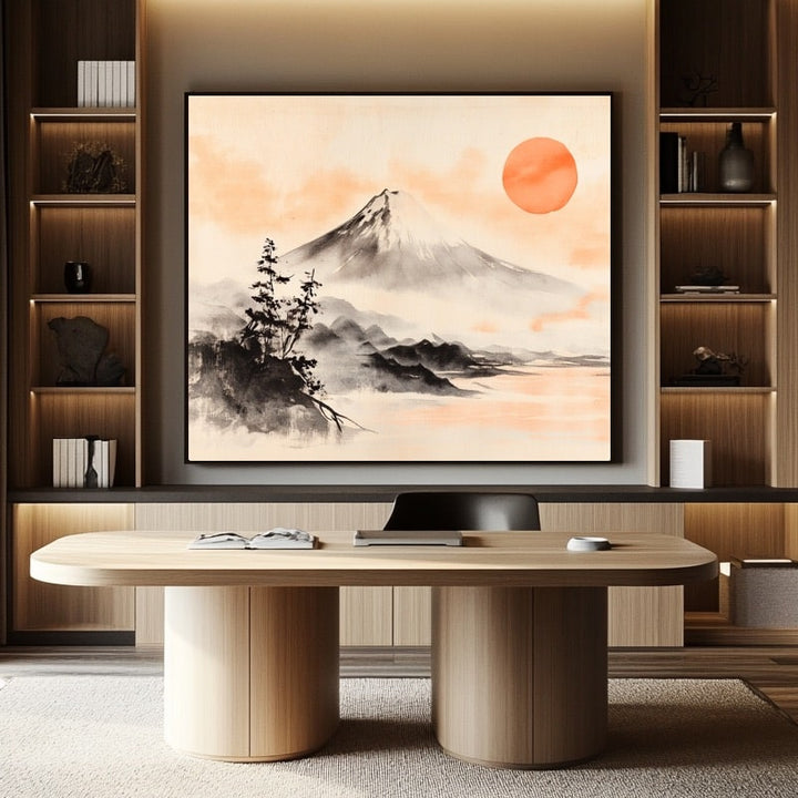 Peinture Mont Fuji à l'Encre, art mural décoration nature