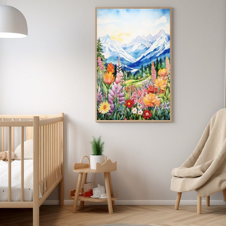 Peinture Montagne Chambre Bébé, art mural décoration nature