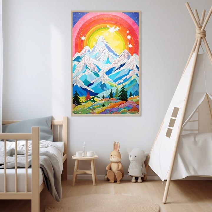 Peinture Montagne Chambre Enfant, art mural décoration nature