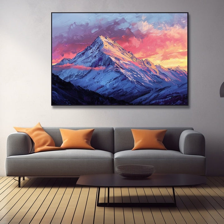 Peinture Montagne Coucher de Soleil, art mural décoration nature