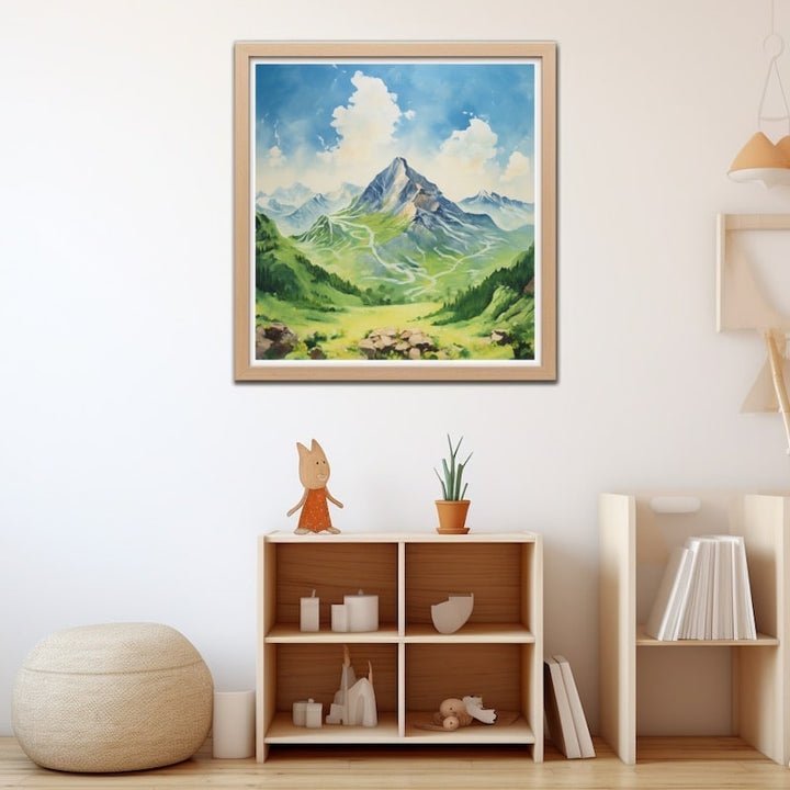 Peinture Montagne Enfant, art mural décoration nature