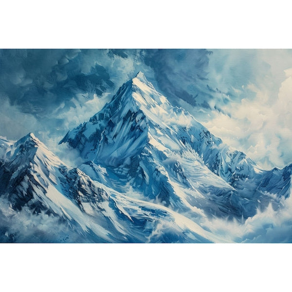 Peinture de Montagne Enneigée, art mural décoration nature