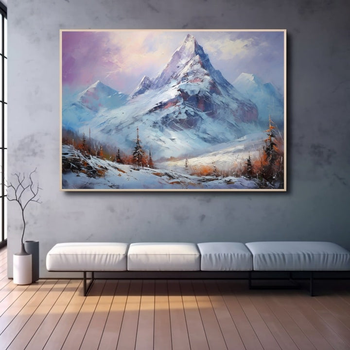 Peinture Sommet Enneigé Solitaire, art mural décoration nature