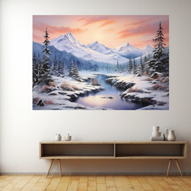 Peinture Montagne Hiver, art mural décoration nature