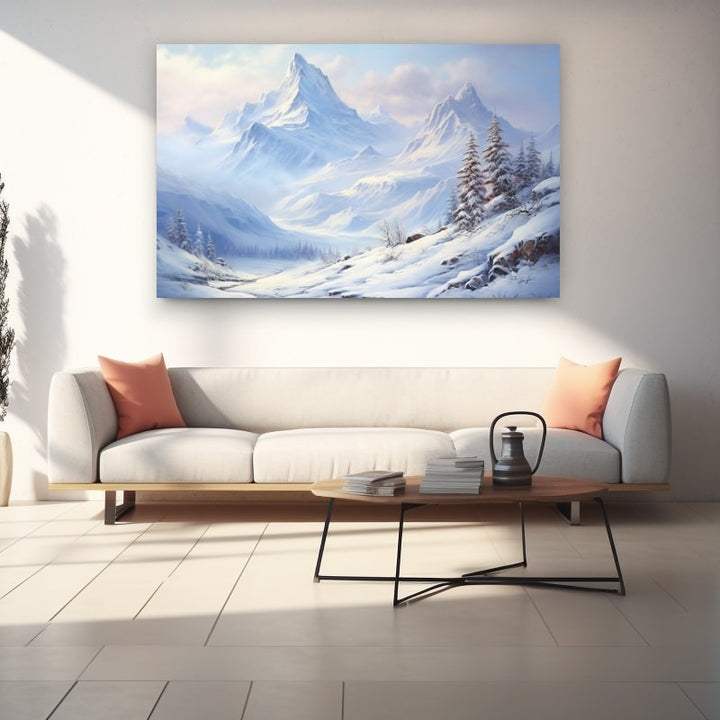 Peinture Montagne Neige, art mural décoration nature