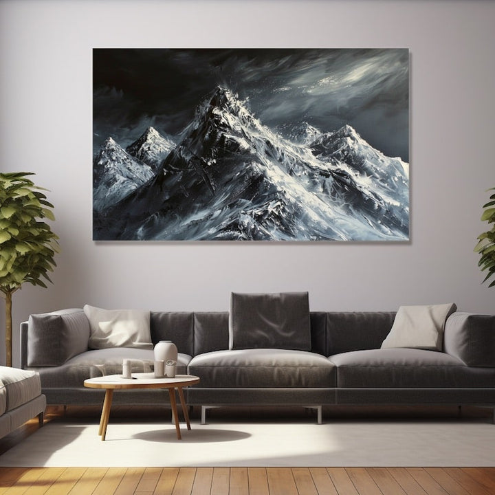 Peinture Montagne Noir et Blanc, art mural décoration nature