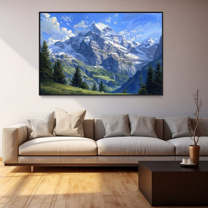 Peinture Montagne Suisse, art mural décoration nature