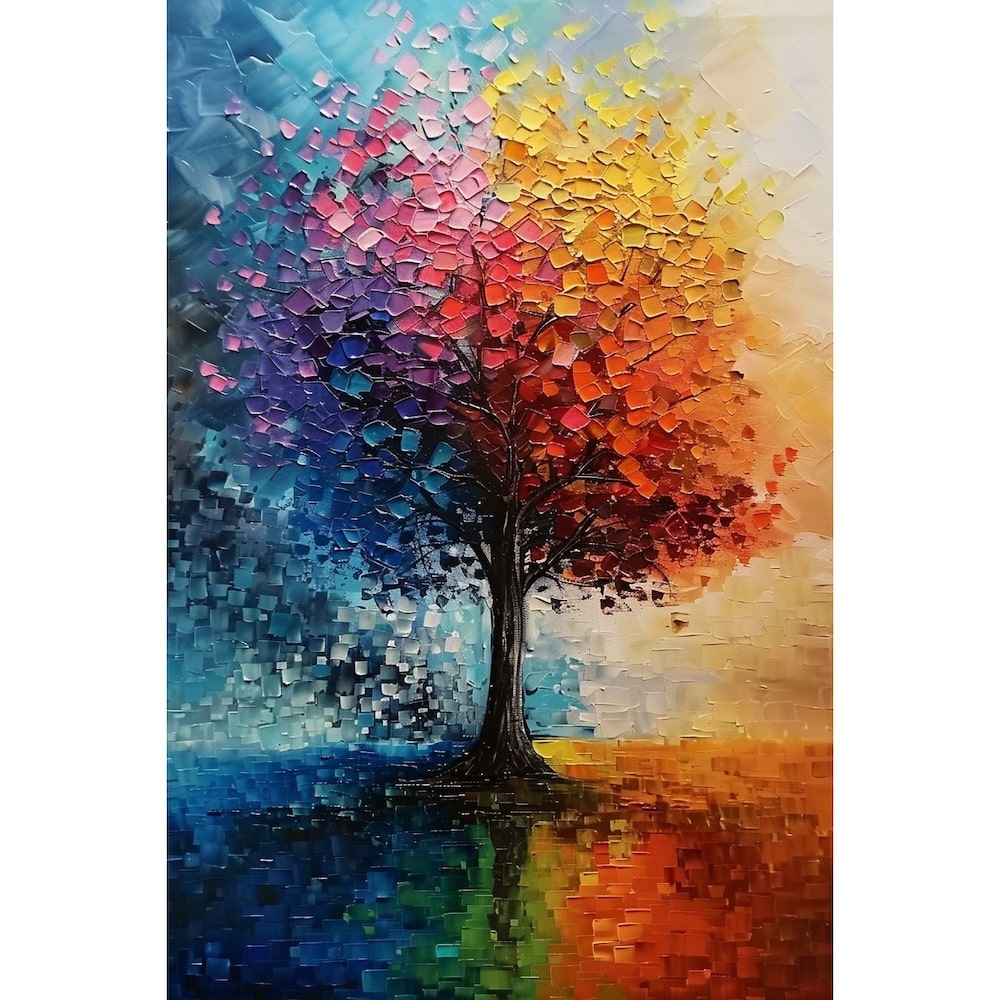 Peinture Arbre Multicolore, art mural décoration nature