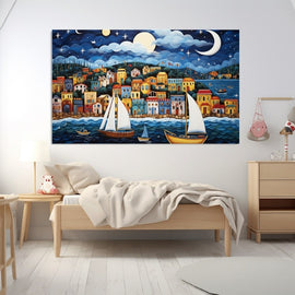 Peinture Naïve Bord de Mer, art mural décoration nature