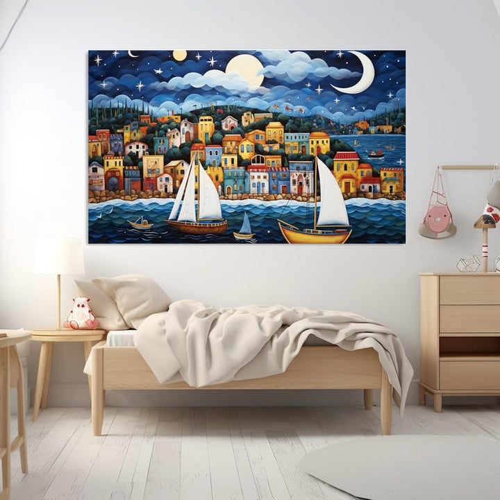 Peinture Naïve Bord de Mer, art mural décoration nature