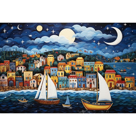 Peinture Naïve Bord de Mer, art mural décoration nature