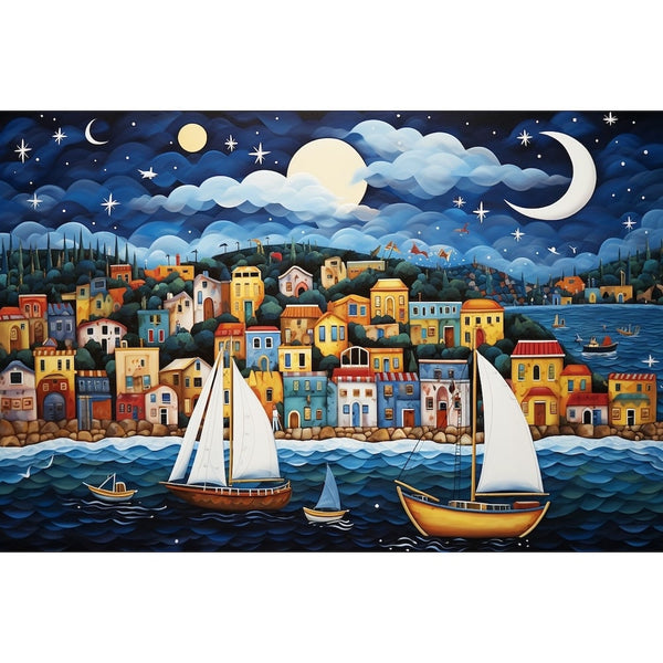 Peinture Naïve Bord de Mer, art mural décoration nature