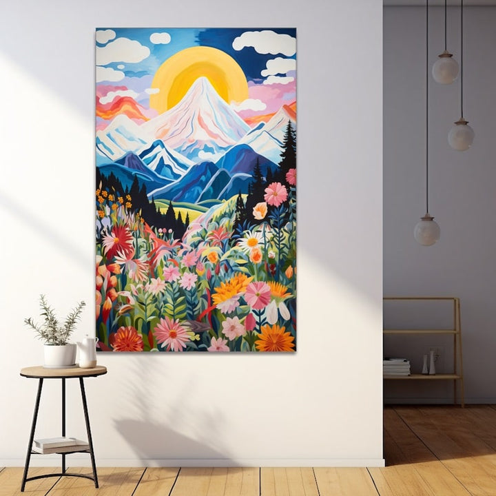 Peinture Naïve Montagne, art mural décoration nature