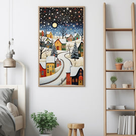 Peinture Naive Neige, art mural décoration nature