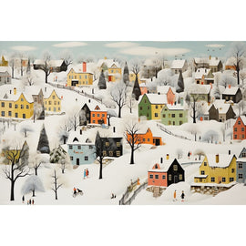 Peinture Naive Paysage de Neige, art mural décoration nature