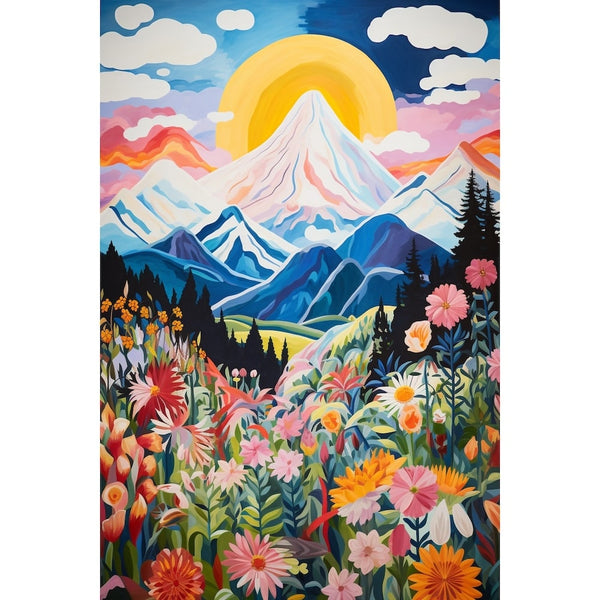 Peinture Naïve Montagne, art mural décoration nature
