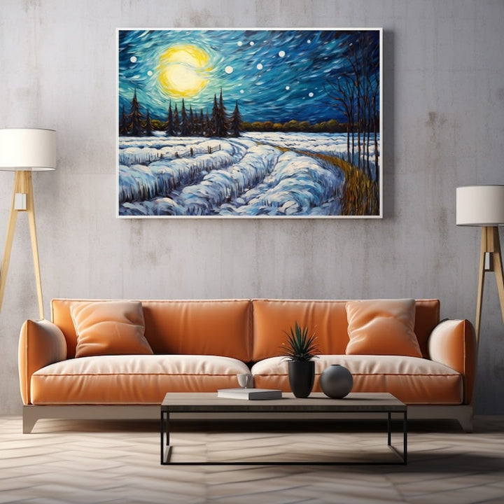 Peinture Neige Nuit, art mural décoration nature