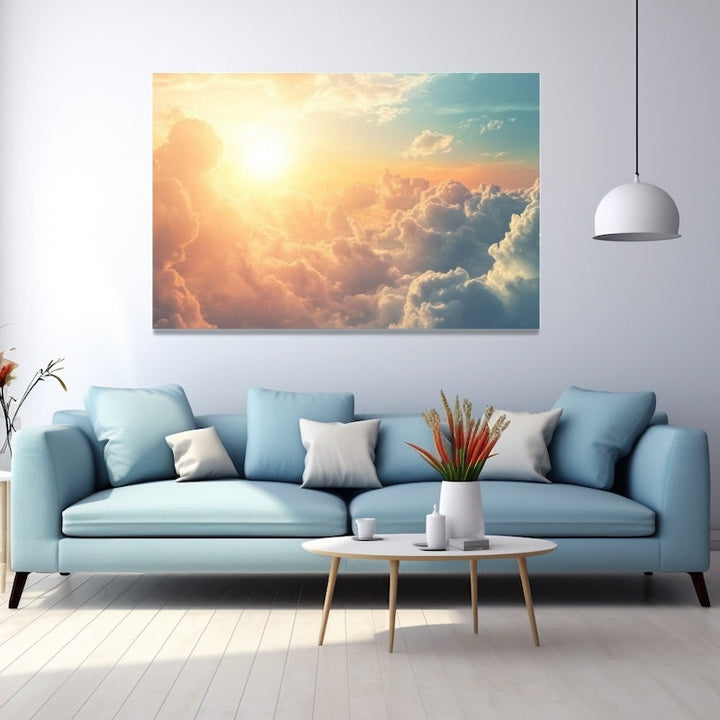 Peinture Mer de Nuages au Soleil, art mural décoration nature