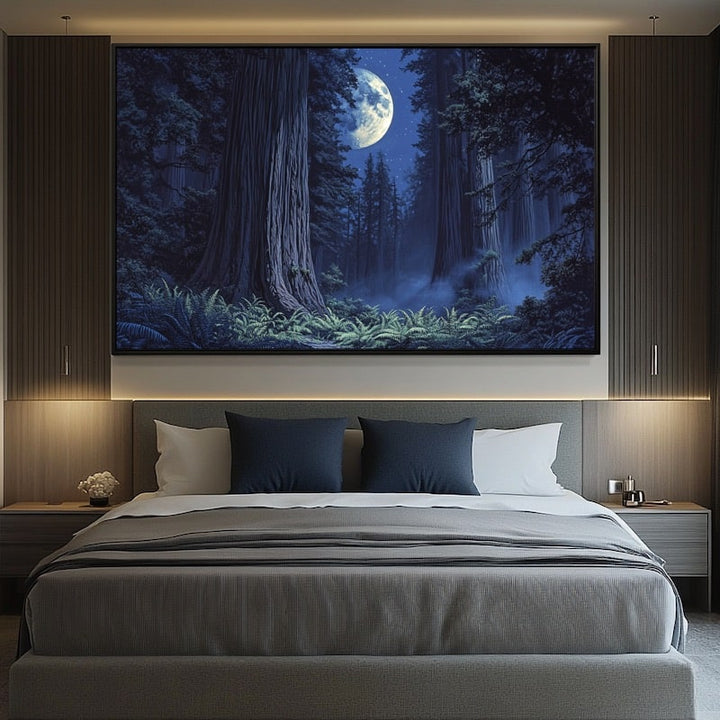 Peinture Forêt de Séquoias au Clair de Lune, art mural décoration nature