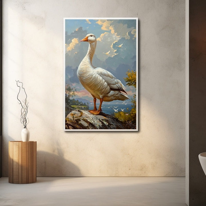 Peinture Oie Blanche, art mural décoration nature