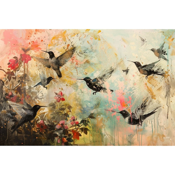 Peinture Abstraite Oiseaux, art mural décoration nature, vue 2