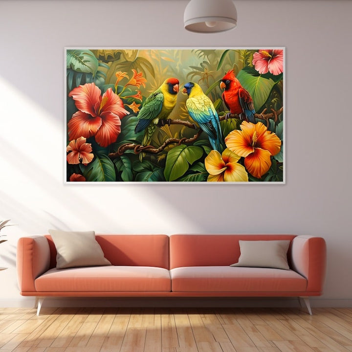 Peinture Oiseaux et Fleurs, art mural décoration nature
