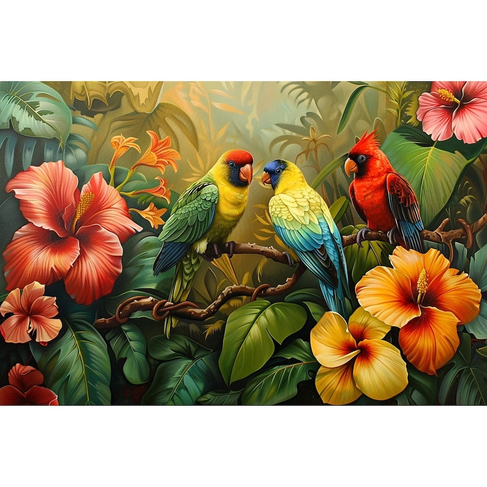 Peinture Oiseaux Fleurs