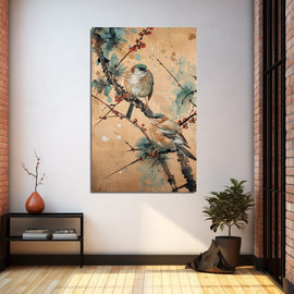 Peinture Oiseaux Japonais, art mural décoration nature