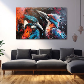 Peinture Oiseaux Stylisés, art mural décoration nature