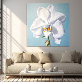 Peinture Orchidée Blanche, art mural décoration nature