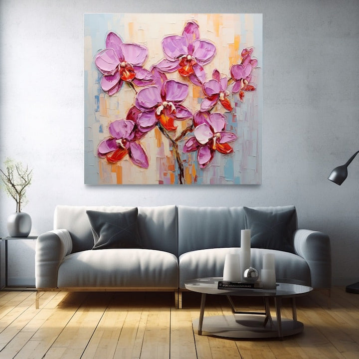 Tableau Sur Toile Intissée Runa Art - 5 Parties - Orchidées - Marron Et Beige - 205452a - Déco Murale Abstraite