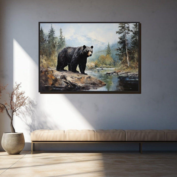 Peinture Ours Noir, art mural décoration nature