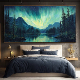Peinture Panoramique Aurore Boréale, art mural décoration nature