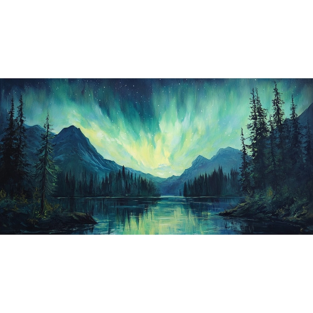 Peinture Panoramique Aurore Boréale, art mural décoration nature