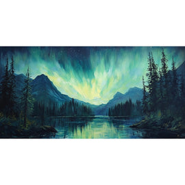 Peinture Panoramique Aurore Boréale, art mural décoration nature