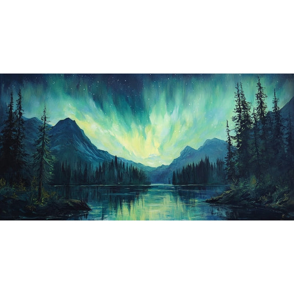Peinture Panoramique Aurore Boréale, art mural décoration nature