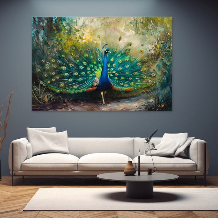 Peinture Paon, art mural décoration nature