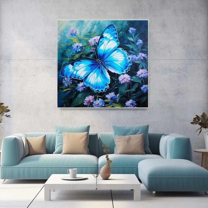 Peinture Papillon Bleu, art mural décoration nature