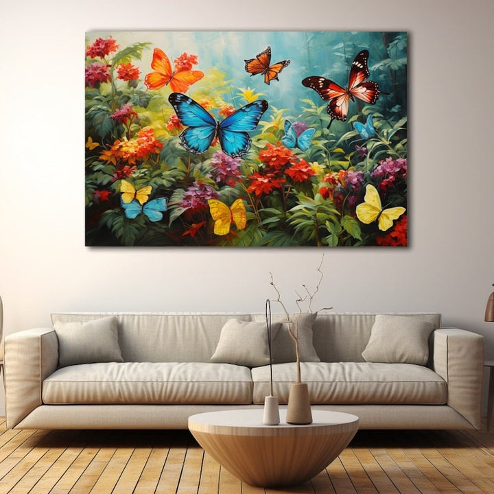 Peinture Papillons et Fleurs, art mural décoration nature